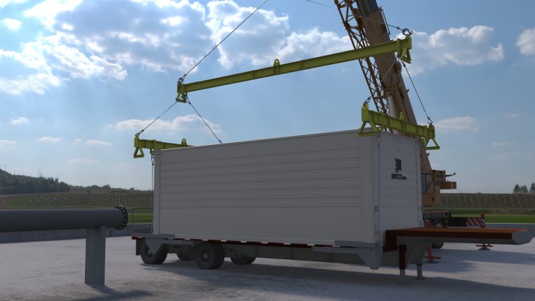 Crane lifting an MWCTS rental cooling tower module into place